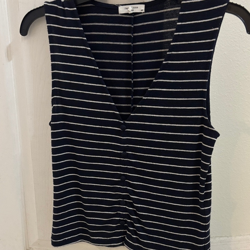 rag & bone Black and White Striped V-Neck Blouse